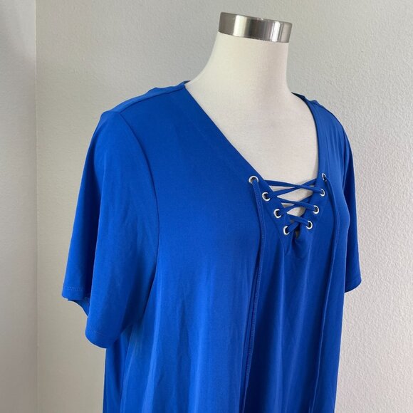 Calvin Klein Womens Plus 1X Lace Up Front Tunic Top Short Sleeve Stretch Shirt - Picture 2 of 10